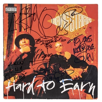 Gang Starr Group Signed "Hard to Earn" Album Cover With 4 Signatures Including Guru & Multiple Inscriptions (Beckett)